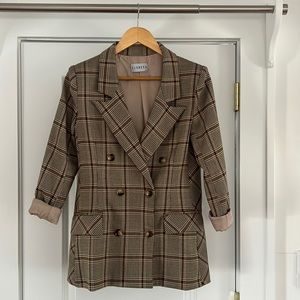 Lioness Size XS 3/4 Sleeve Brown Plaid Blazer